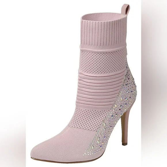 Pink Rhinestone Sock Booties | High Heel Glam - Picture 3 of 3